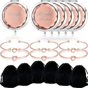 6Pack Compact Pocket Bride Makeup Mirrors & 6 Pack Bridemaid Love Knot Bracelets